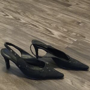 J.Renee Black Embellished Slingback Heels